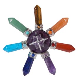 KYEYGWO Healing Crystal Pyramids Energy Pyramids with 7 Chakra Crystal Point Wands for Positive Energy Reiki Balancing Meditation Therapies