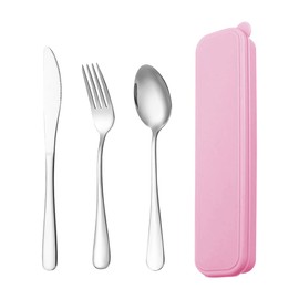 GSHLLO Stainless Steel Travel Utensils Set Camping Fork Spoon Knife Set Portable Reusable Utensils Set Camping Cutlery Set Work Flatware with Case for Outdoor Pink