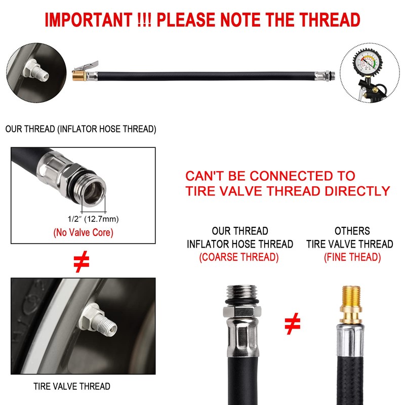 WEAVERBIRD Car Tire Hoses, Tire Valve Air Hoses Portable Compressor