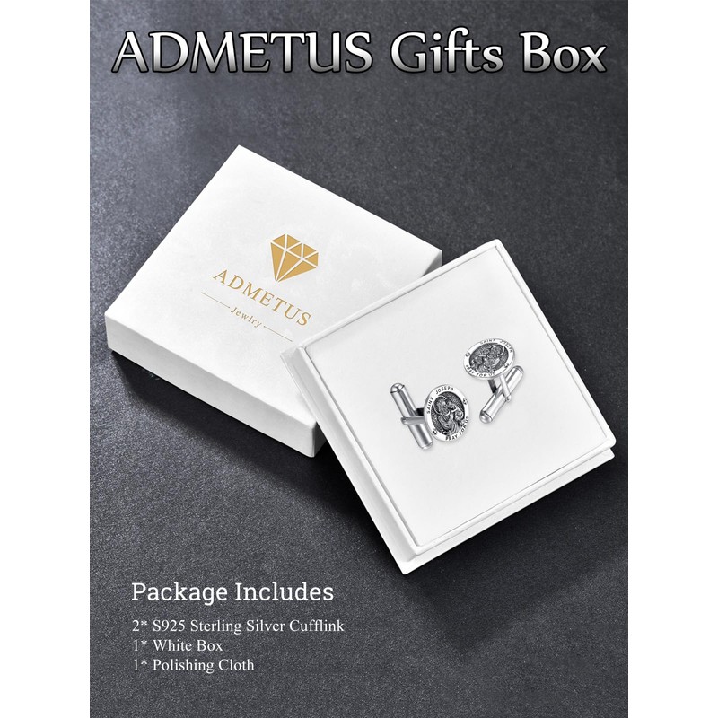 St Joseph Cufflinks for Men Sterling Silver Saint Joseph Medal