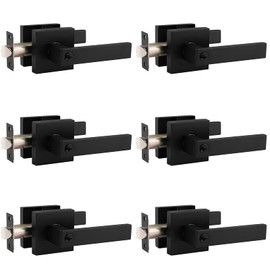6 Pack Probrico Interior Bedroom Entrance Door Lever Doorknobs Door Lock One Keyway Entry Keyed Alike Same Key Entrance Lockset in Black Each with 3 Keys