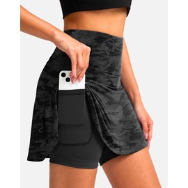 Women's Cycling Skirts 4D Padded Bike Shorts with Pockets High Waist Biking Skort for Road Mountain Bicycle Riding(Greycamo S)