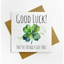 Good Luck Card - 4 leaf clover - Exams, New Job, Driving test