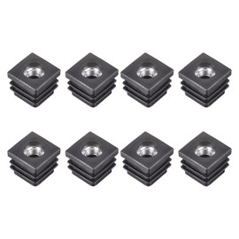 uxcell 12Pcs Inserts for Square Tubes with M8 Thread, for 0.98"x0.98" OD Square Tube, Square Black Plastic Plug Caster Insert Chair End Caps Furniture Leg Plug