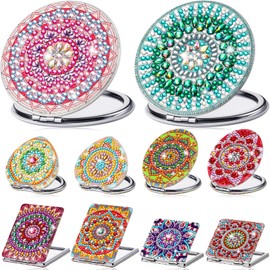 Weysat 10 Pcs Diamond Painting Compact Mirror DIY Portable Pocket Purse Mirror with Diamond Painting Cover Crafts Diamond Art Kits for Women Girls Kids (Mandala)