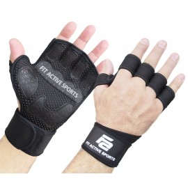 Fit Active Sports Gripper Weight Lifting Gloves with Wrist Wraps for Gym Workout - M