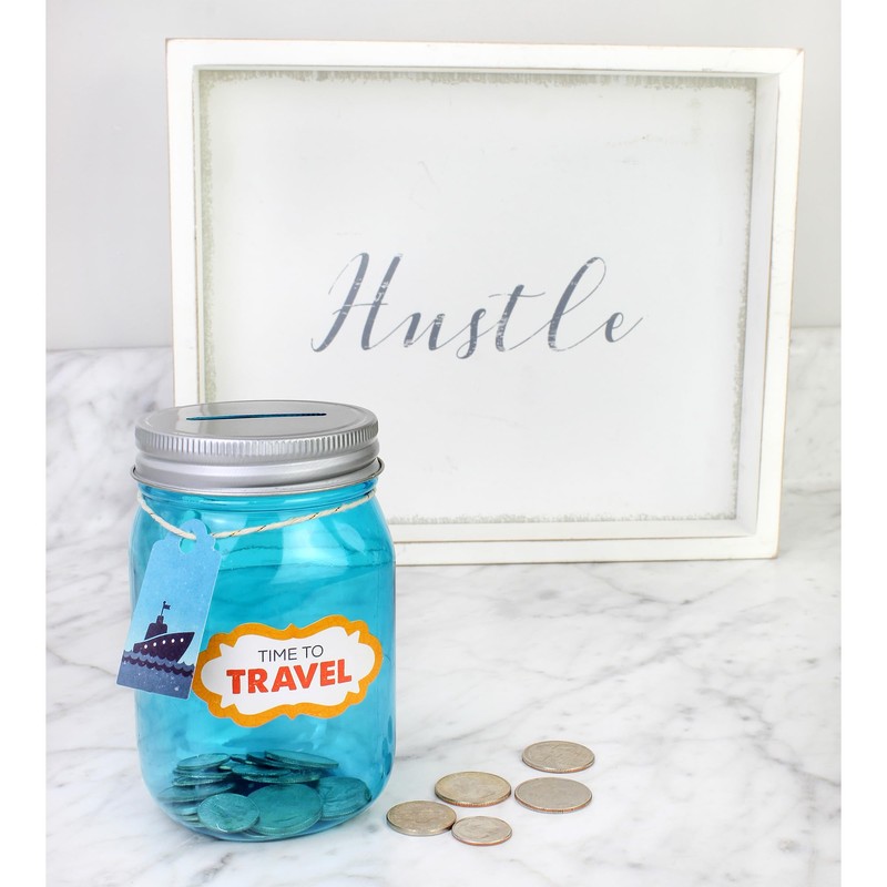 Cornucopia Brands Small Coin Bank Jars (4-Pack, Blue); 16oz Plastic