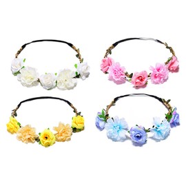 通用 BN Women's Flower Headband 4 Pieces Flower Wreath Girls Headband Wedding Hair Accessories