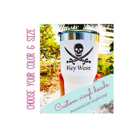 Custom Key West Vinyl Decal - Jolly Roger Bumper Sticker, for Coolers, Boats, Laptops, Car Windows - Pirate Design
