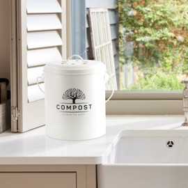 PERFNIQUE Perfnique Kitchen Compost Bin, 1.3 Gallon Countertop Compost Bin with Lid, Indoor Compost Bucket Includes Inner Bucket Liner and Carbon Filter, Small Compost Bin (Without Bags, Cream)