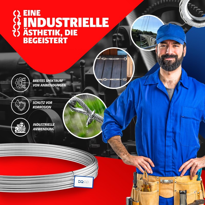 DQ-PP Steel Rope | 4mm | 5m | Stainless Steel