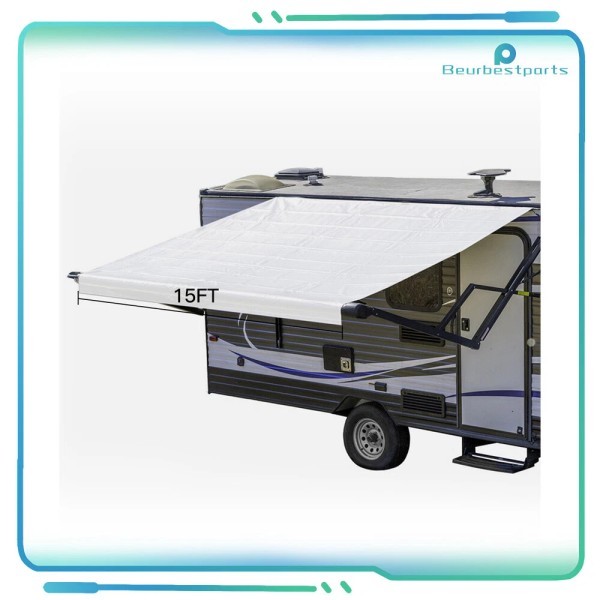 Beurbestparts 14.1FT 8' White RV Awning Fabric RV Camper Trailer
