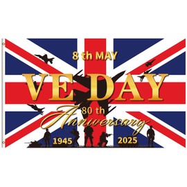 VE Day 80th Anniversary Flag 5x3FT, VE Day 80th Anniversary Decorations, Celebration Large Flag Decorations Gifts