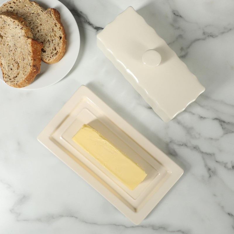 Martha Stewart Broadbrook Stoneware Butter Dish with Lid, Rectangular Covered