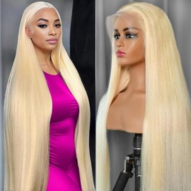 613 Lace Front Wig Human Hair 13x4 Blonde Lace Front Wigs 18Inch 210% Density 613 HD Lace Frontal Wig for Women 12A Brazilian Straight Human Hair Wig Glueless Wig Pre Plucked with Baby Hair
