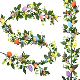 Karenhi 2 guirnaldas de huevos de Pascua de 6 pies para manto, flores de vid de primavera, guirnalda de Pascua, guirnalda de Pascua, decoración de pared artificial multicolor para decoración de árbol