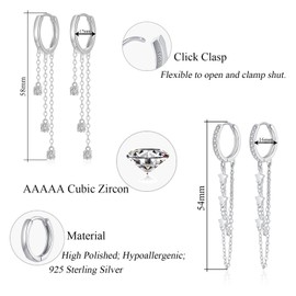 Hasnsofie Silver Hoop Earrings Hanging, 925 Sterling Silver Round Hoop Earrings for Women, Hypoallergenic Long Tassel Chain Drop Earrings with Zirconia, Small Hoop Earrings with Gift Box, Sterling