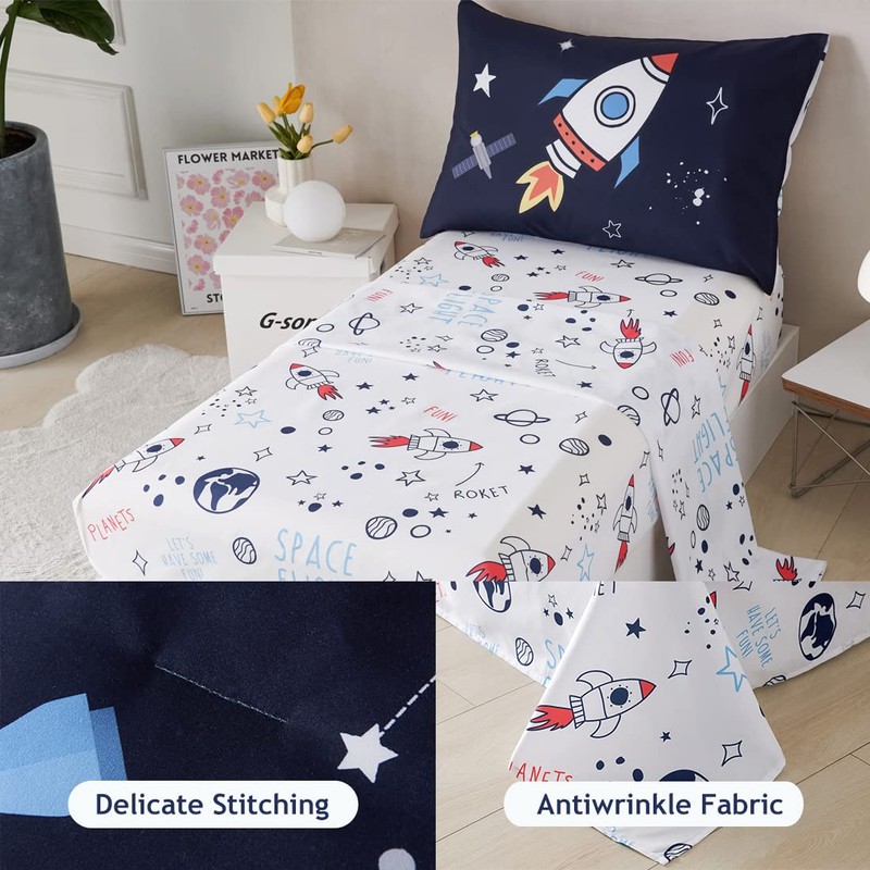 PERFEMET Twin Comforter Set 4 Piece Kids Space Rockets Comforter
