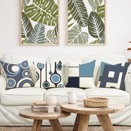 ZWJD Cushion Covers, 50 x 50 cm, Set of 4, Outdoor Cushion Covers, Linen Cushion Covers, Geometric Pattern, for Sofa, Living Room, Decorative, A014-20