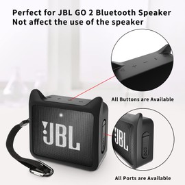 Pair of Protective Silicone Cover for JBL GO2 Case, Cute Shockproof Travel Carrying Case for JBL GO 2 Speaker Cover Sleeve with Adjustable Wrist Strap - Black