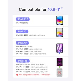 Inateck Inateck Ultralight iPad 10th Generation Case with Keyboard, for iPad 11th Gen. A16 2025 11", Air 11" M3/M2 (2025/2024), Air 5/4, Pro 11 4/3/2/1, Keyboard with Pen Holder, AirTap Gray