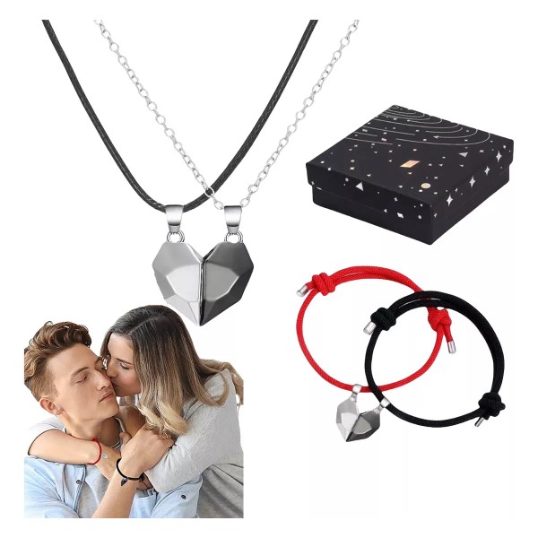 GOGOX Corazón Magnético Amor, 2 Pulseras Pareja De Imán+2 Collar