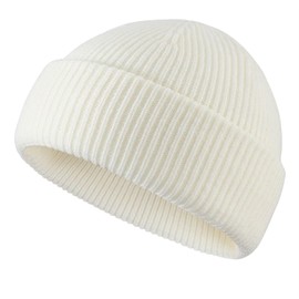 Connectyle Short Fisherman Beanie Hats for Men Women Acrylic Winter Warm Hat Knit Cuffed Beanies Watch Cap, Beige, One Size