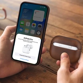 MAOGOAM for AirPods Pro 2nd Generation Leather Case Cover with Button, Genuine Oil Wax Crazy Horse Cowhide Leather Case for Airpods Pro 2, Indiana-Jones Style, The Front LED Visible,Dark Brown