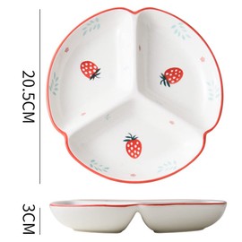 Bicuzat 1 PCS Ceramic Portion Control Plate Divided Plate Dessert Dish Salad Plate Dinner Plate-8 Inch-Strawberry