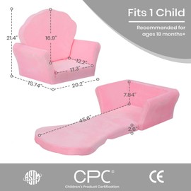 COSYLAND Kids Sofa for Toddler, 2-in-1 Folding and Expandable Soft Chair Bed Toddlers,Convertible Sofa to Lounger Sleeper Chair Bed for Girls and Boys,Pink