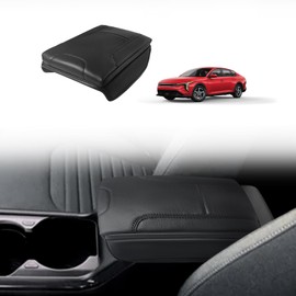 Muslogy Center Console Armrest Cover Compatible with Kia K4 2024-2025 Comfort Armrest Pad Arm Rest Cushion Vegan Leather Protector 1-Inch Extra Thick