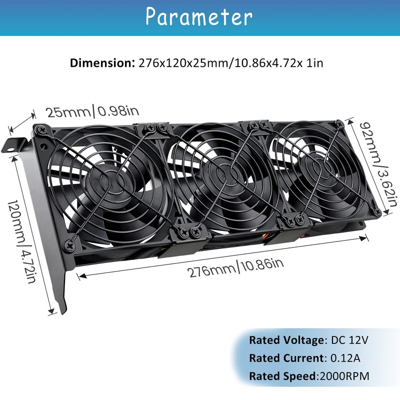 GDSTIME PCI Slot Fan 3 x 90mm 92mm Graphic Card