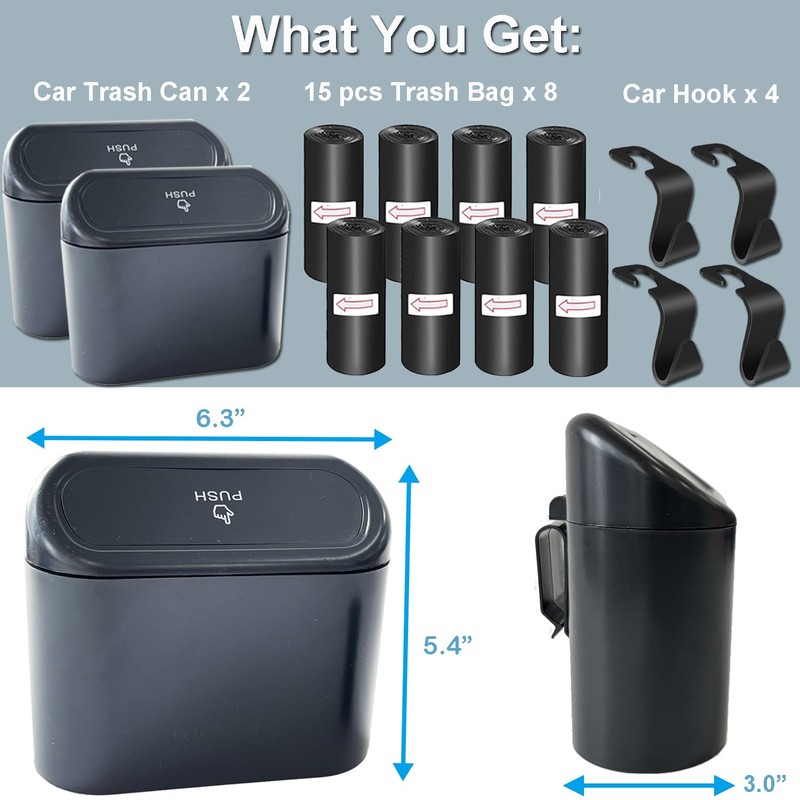 Kitbest (2 Pack Car Trash Can Bin with Lid, 120