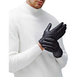 YISEVEN Men's Lambskin Quilted Leather Gloves Fleece Fur Lined Touchscreen Winter Warm Soft Genuine Sheepskin Luxury Dress Fashion Driving Motorcycle Cold Weather Gifts, Brown 10.5"/XXL