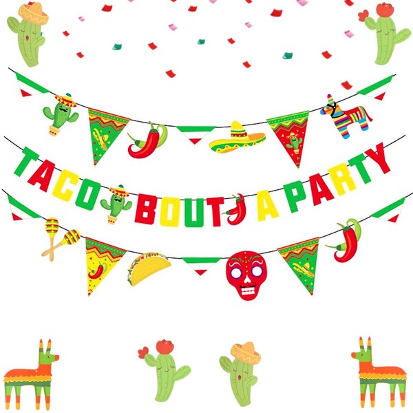 LaVenty Set of 2 Taco Bout A Party Banner Fiesta Banner Mexican Party Decorations Cinco De Mayo Birthday Party Fiesta Baby Shower Supplies