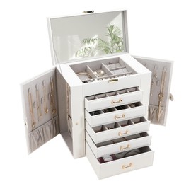 V-LAFUY Jewelry Box with Mirror, White - Large Jewelry Organizer and Storage for Women
