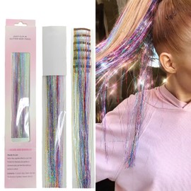 47" Holographic Hair Tinsel Shining Gold Professional Sparkle Heat-Resistant Silk Extensions, Easy to Apply, Hair Accessories for Girls, Party Hair, Gifts for Girls (Clip in Hair Tinsel Kit, Shining Galaxy)