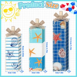 Redbaker 3 Pcs Beach Wood Table Block Decoration Summer Tiered Tray Decor Starfish Wooden Tabletop Sign Farmhouse Rustic Wooden Beach Sign Centerpieces for Summer Home Party Table