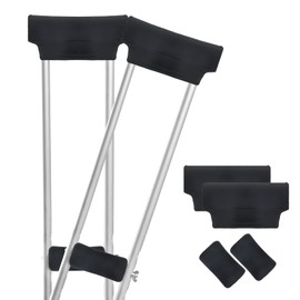 Almohadillas de repuesto para muletas, acolchado para muletas de brazo, empuñaduras de mano y tapas de pies, se adapta a muletas de aluminio estándar (juego de 6 piezas) (negro)