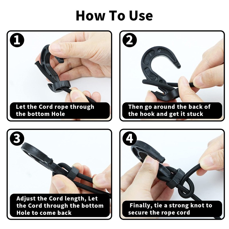 30PCs Plastic Shock Cord Hooks, Elastic Plastic Shock Cord Bungee