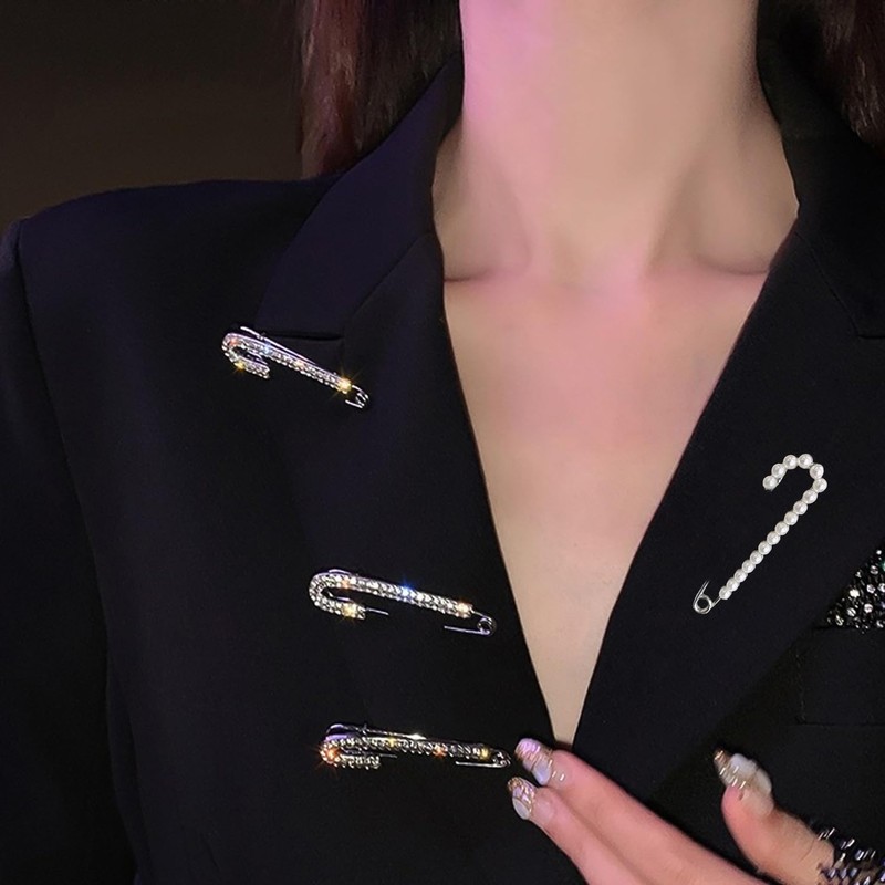 Pack of 6 Safety Pins, Diamond Brooches, Pearl Brooches for