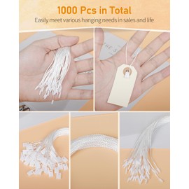 Uniclife 1000 Pcs Hang Tag Strings 6.5 Inch Price Tag Strings Nylon Snap Lock Pin Loop Fasteners Hook Ties Price Tag Hanging Rope for Clothing Tags Merchandise Marking Tags Luggage Labels, White