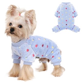 Sebaoyu Fleece Dog Sweater for Small Girl Boy Winter Cute Warm Pajamas Polka Dot Pet Clothes Puppy Yorkie Cat Tiny Outfit Pjs 4 Legs Jumpsuit(Blue,XX-Small)