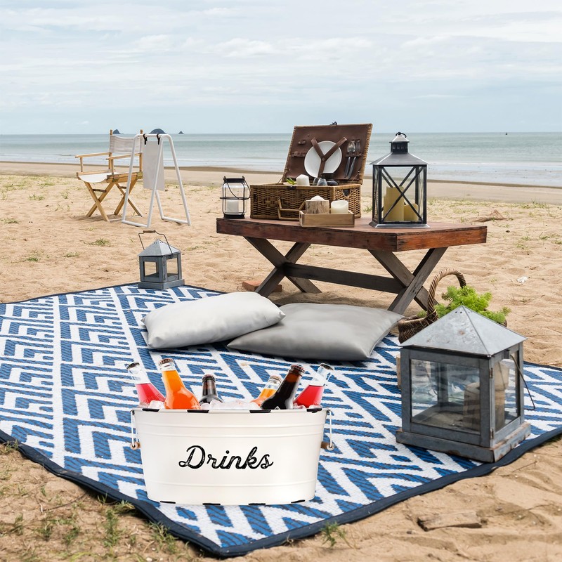 AuldHome White Enamelware Drinks Tub; Rustic Metal Beverage Serving Container