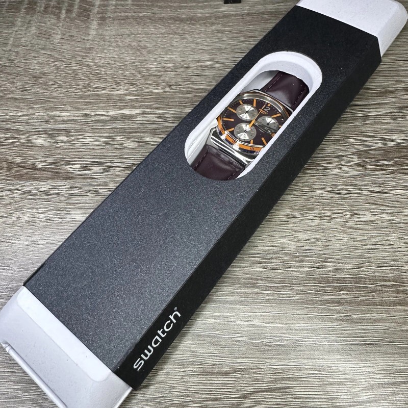 Swatch NEW✅ Swatch Irony PRISIONER Chronograph Dark Purple Leather Men's