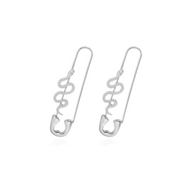Snake Safety Pin Earrings for Women Snake Paper Clip Earrings Gold Snake Hoop Earrings Statement Silver Snake Pin Earrings Animal Jewelry Accessories (silver)