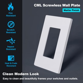 CML Matte White Decorator Screwless Wall Plate, 8 Pack 1-Gang Outlet Covers and Switch Plates, Scratch and Impact Resistant, Hidden Screws, Polycarbonate, Standard Size 2.91” X 4.68”