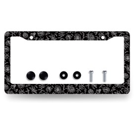 Black and White Daisy License Plate Frame Daisies License Plate Stainless Steel Floral Accessories Cars Decor 12.3 X 6.3 Inch with Holes and Screws Fits Standard Us Canada Vehicles