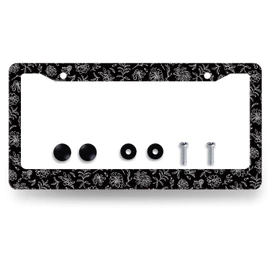 Black and White Daisy License Plate Frame Daisies License Plate Stainless Steel Floral Accessories Cars Decor 12.3 X 6.3 Inch with Holes and Screws Fits Standard Us Canada Vehicles
