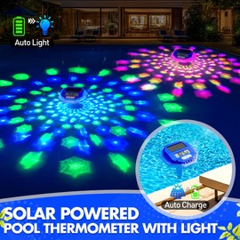 Sinbyuer Optimized Solar Digital Pool Thermometer with Dynamic Light Show | Floating Pool Temperature Thermometer - Oversized LCD Screen for Easy Readings | Pools Temperature Gauge for Hot Tubs & Spas